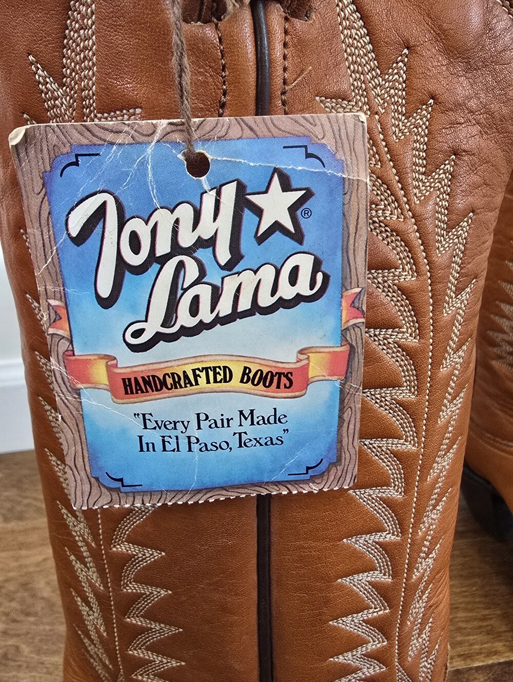 NOS Vintage Tony Lama Black Label Cowboy Boots H5669 Women 6.5R Cognac Tan W/Box - Picture 6 of 12